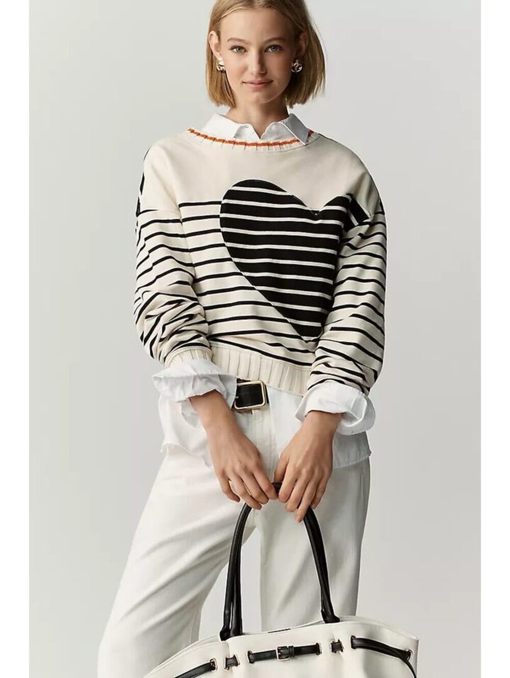 New Anthropologie Maeve Crop Striped Sweatshirt Size XL